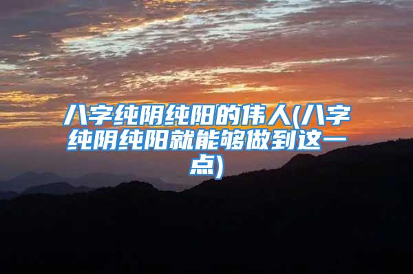 八字纯阴纯阳的伟人(八字纯阴纯阳就能够做到这一点)